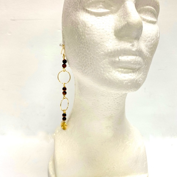HANDMADE Shoulder Duster Statement Tiger’s Eye Bead Earrings - Picture 8 of 10